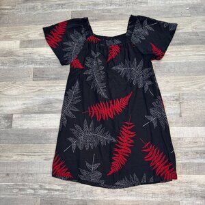 Hula Bay Black Botanical Print Short Sleeve Shift Dress Hawaiian R2